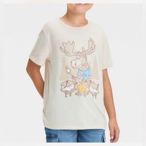 Cat & Jack Kids Graphic T-Shirt Camping Short Sleeve Round Neck Beige L (10/12)
